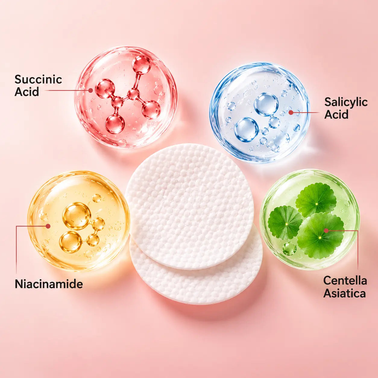 KOEC Peel Pad diagram showing exfoliation, brightening, and barrier protection